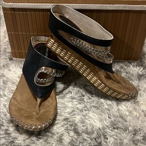 Elegant Blue/White Reversible Strap Women's Sandals